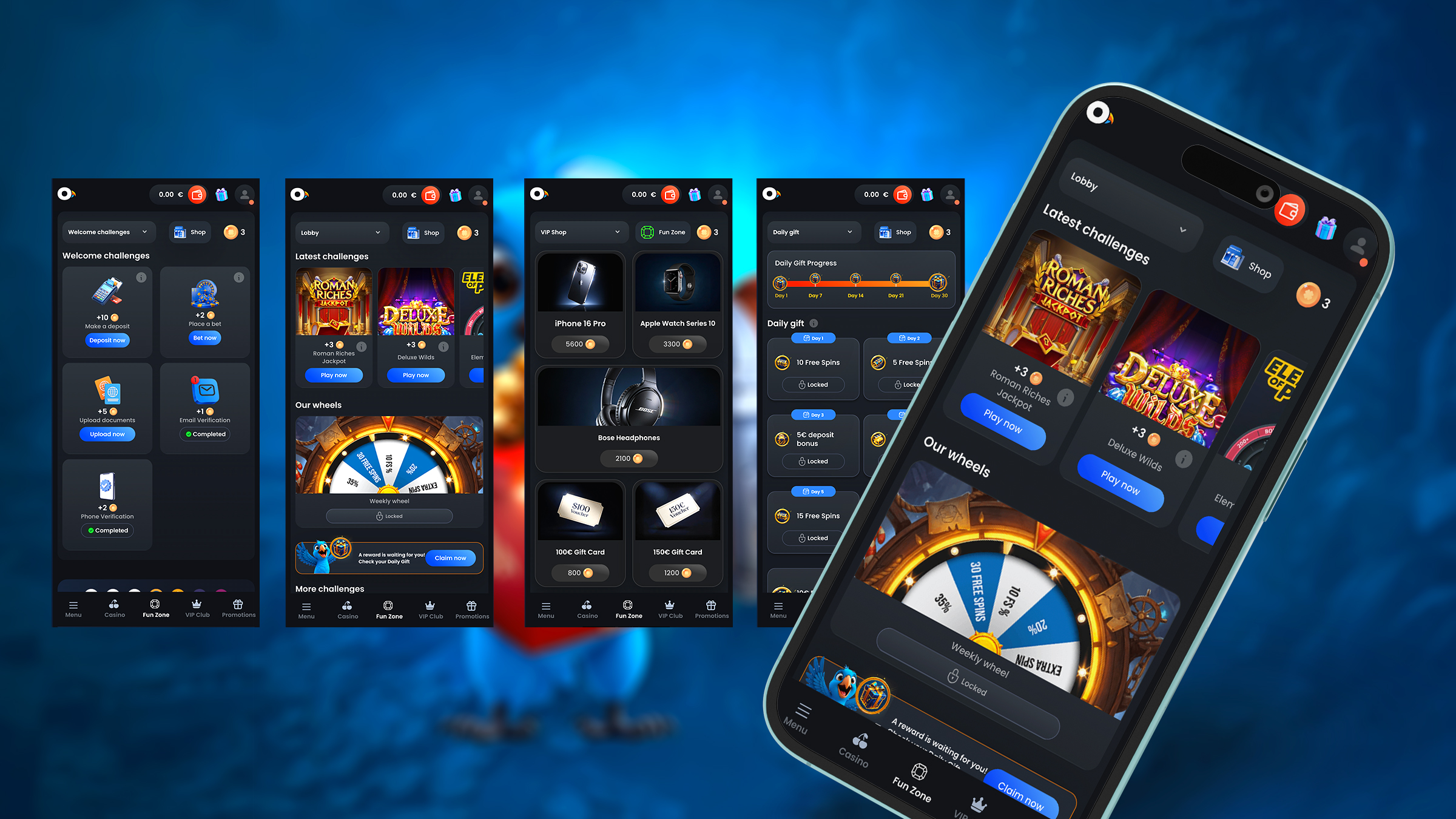 Monaco Jack · Fun Zone — challenges, wheel, daily gift, VIP shop